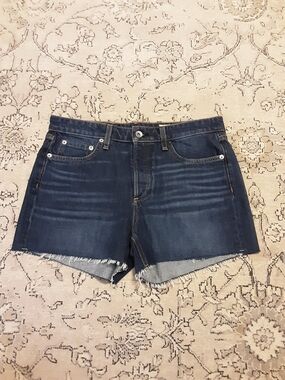 Rag & Bone Dark Blue Frayed Hem Denim Shorts